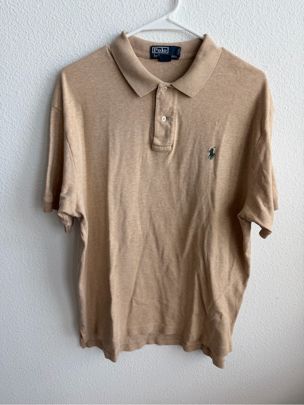 Polo Ralph Lauren Men’s Polo Beige w/Green Polo Large
